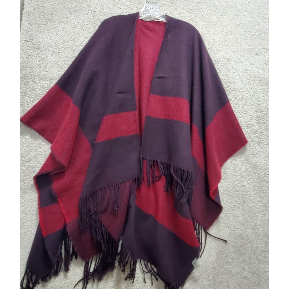 Soft Surroundings Poncho Sweater Womens One Size Red Purple Cabincore Wrap Shawl